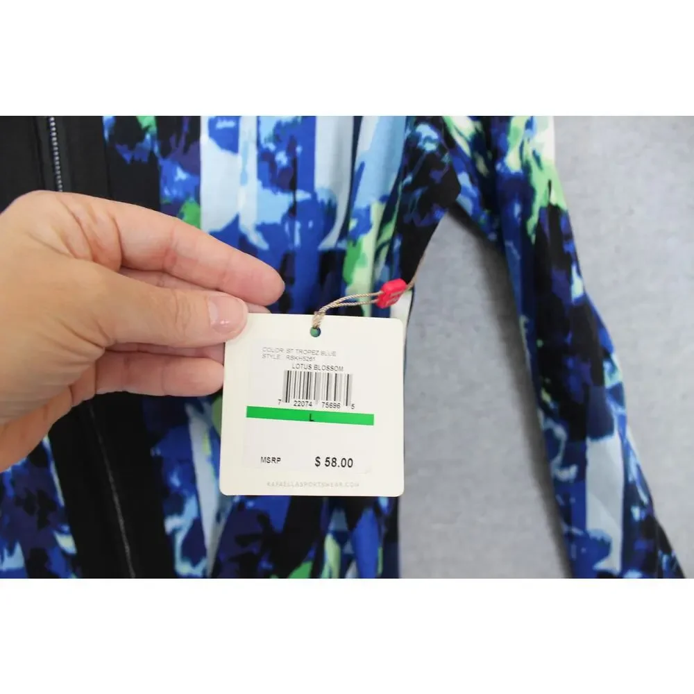 Rafaella Womens Jacket Large Lotus Blossom Print St Tropez Blue‎ NWT